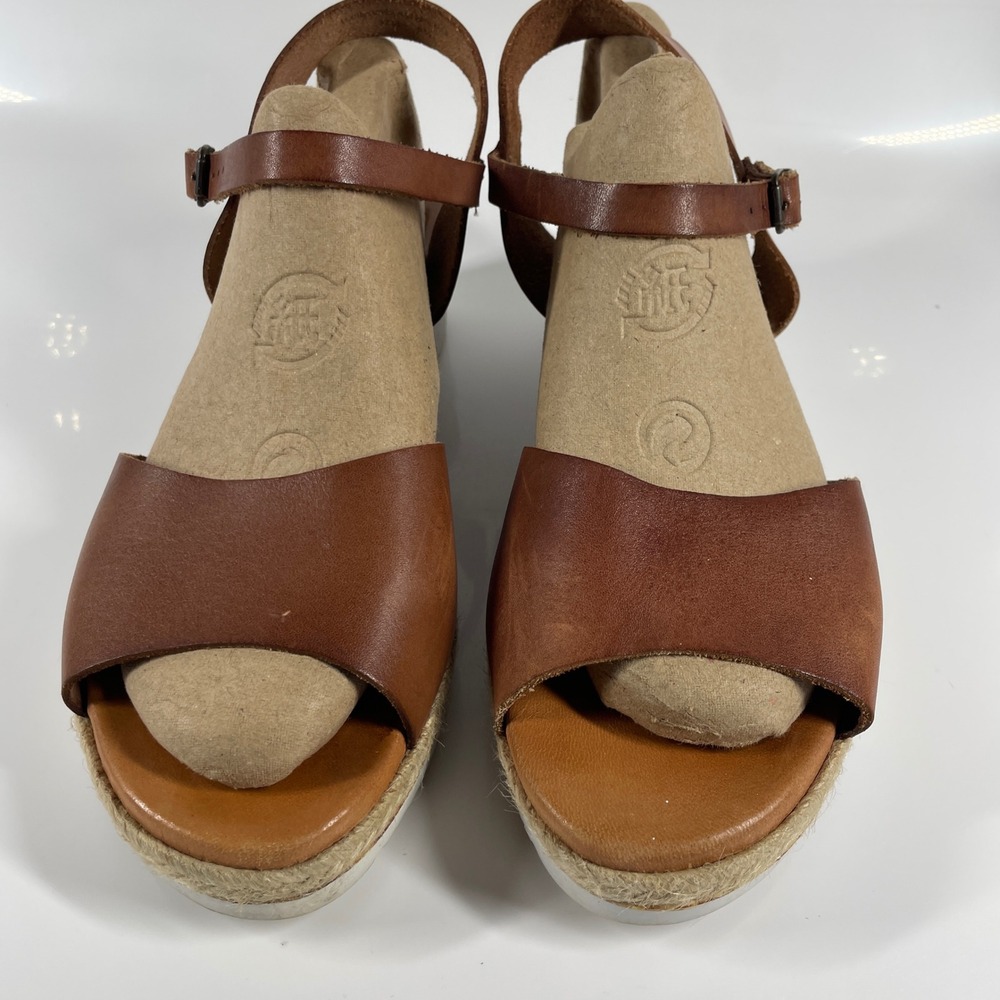 Sz 9.5-10 Bertuchi Brown Leather Espadrille Platform Sandals Made in Spain - Picture 2 of 16